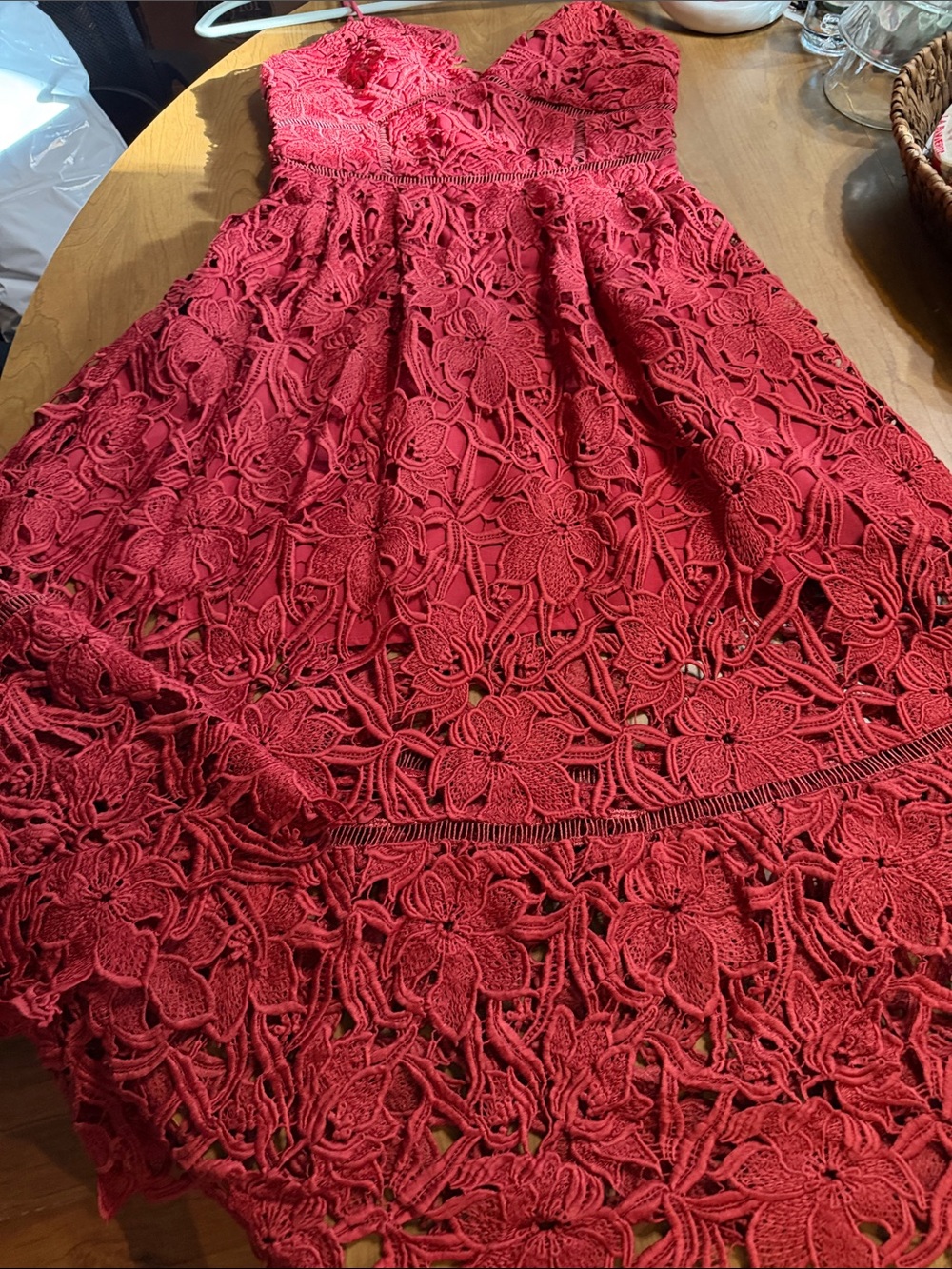Free People Red Floral Crochet High-Low Skirt